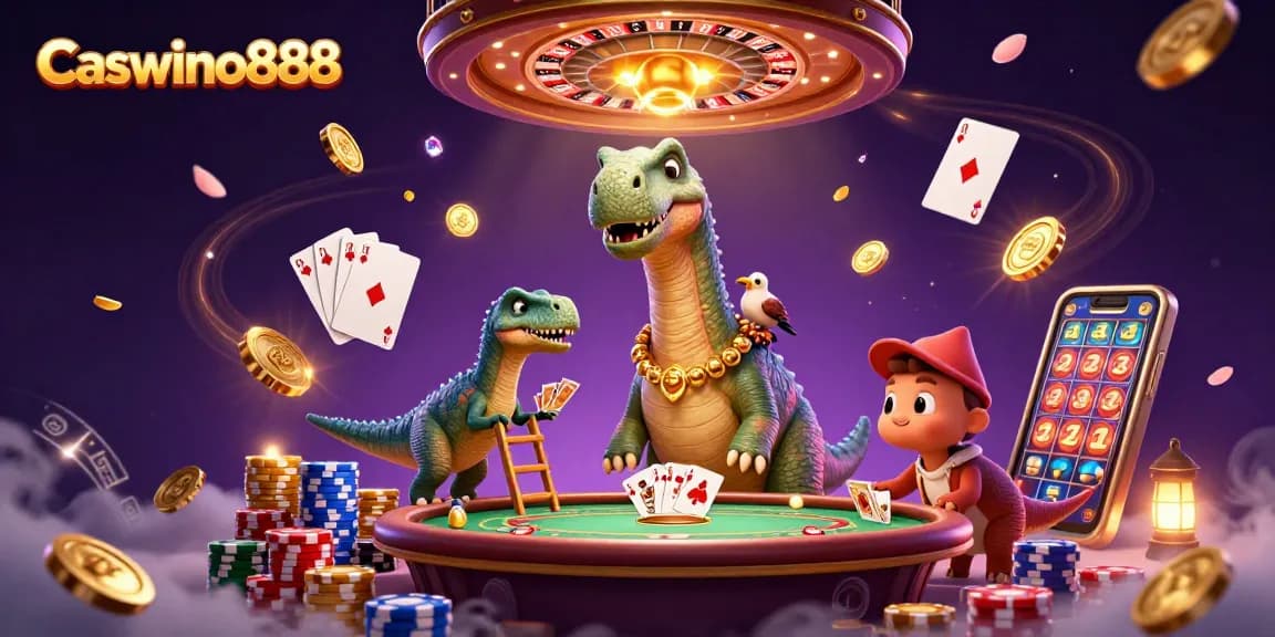 Experience big wins at Caswino888 casino with a 3D illustration of an engaging gaming scene.