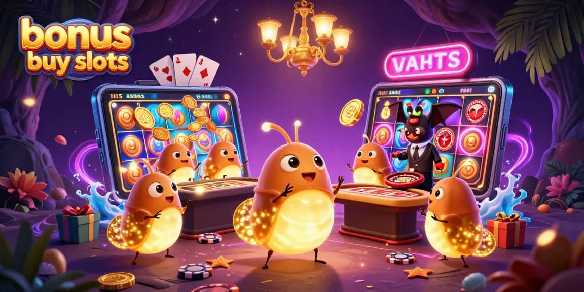 Experience the thrill of bonus buy slots featuring vibrant characters in a lively casino.