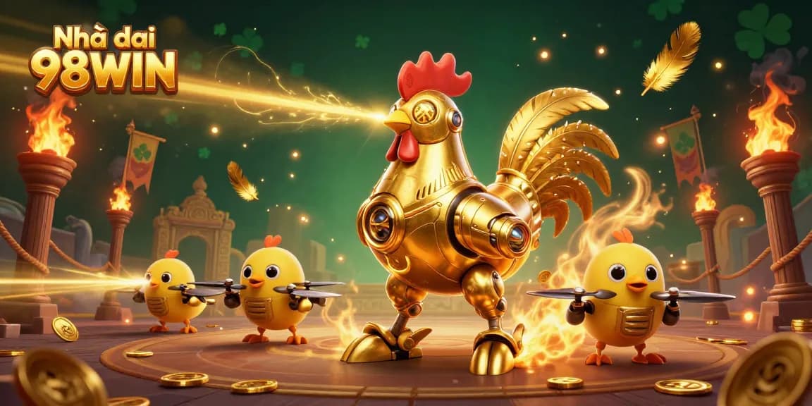 Experience thrilling betting action with Nhà cái 98WIN's vibrant 3D casino illustration, featuring unique characters and rich game elements.