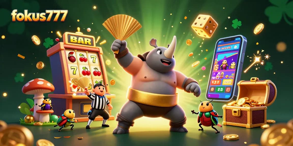 Experience thrilling jackpot wins with fokus777 in this vibrant casino scene featuring a beetle champion.