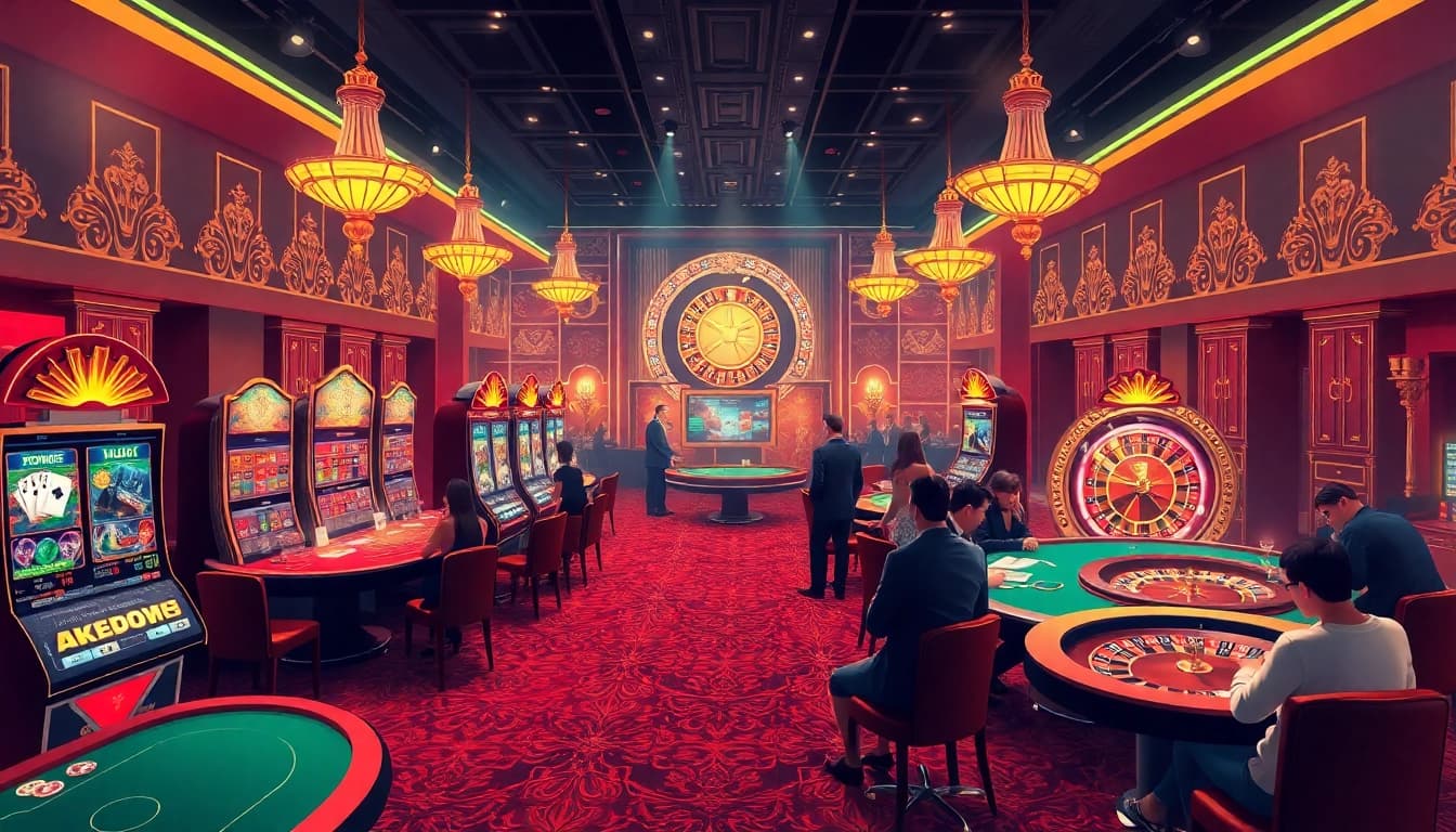 Experience thrilling gaming excitement at nhà cái KK55 with vibrant slot machines and poker chips.