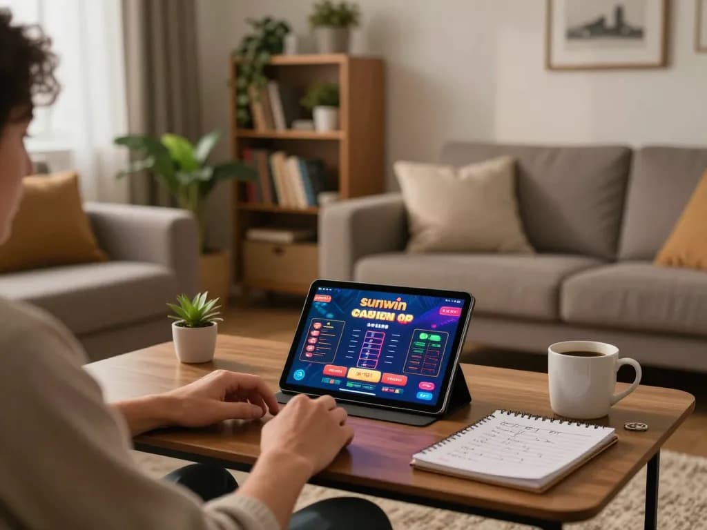 Engaging in online gambling on sunwin platform in a cozy home setting