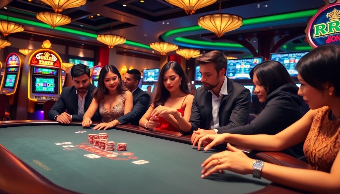 Players enjoying a thrilling RR88 casino experience at high-stakes poker tables