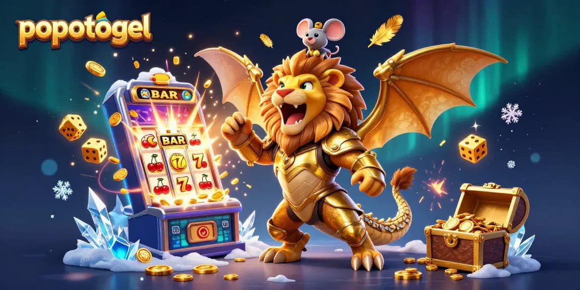 Experience thrilling gameplay with popotogel, featuring an epic slot machine explosion and dynamic characters.