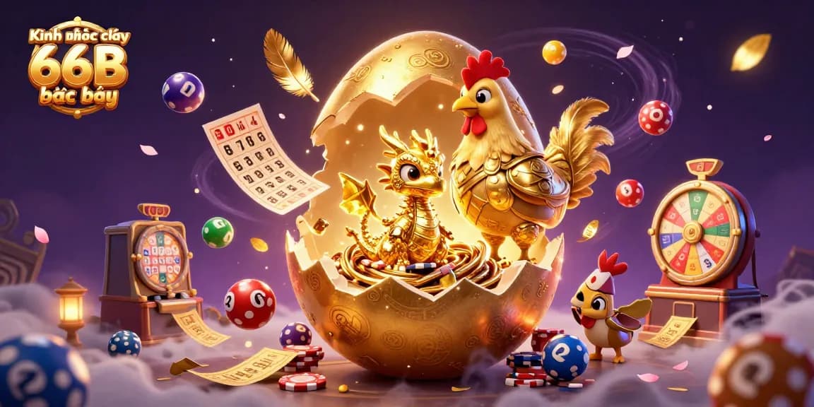 Kinh nghiệm chơi casino 66B bất bại showcased in a vibrant 3D scene with a golden dragon on poker chips and dynamic lottery elements.