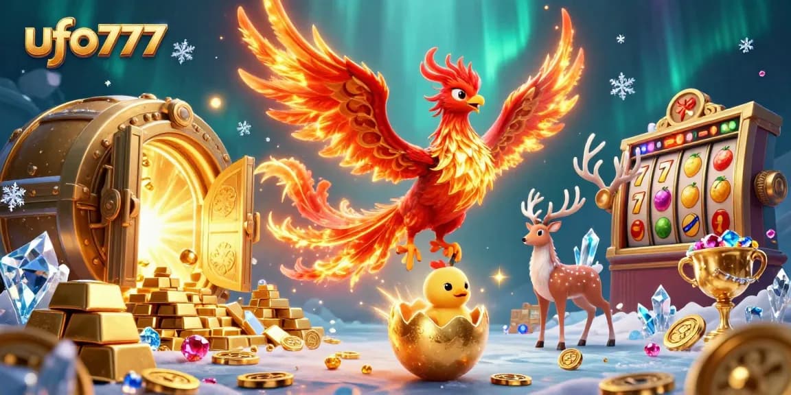ufo777 players spinning slot reels and winning jackpots amidst gold treasures in an enchanting fantasy