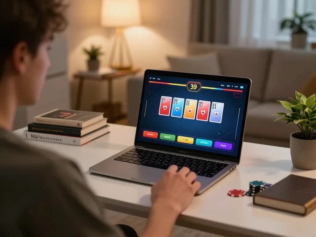 Pemain Fly-Nepal terlibat dalam judi poker online secara strategis dari pengaturan rumah yang nyaman dengan laptop dan pencahayaan hangat