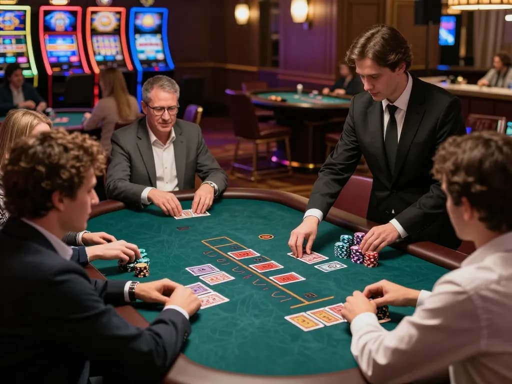 Players celebrating a win at the blackjack table at vipwin casino, showcasing excitement and strategic gameplay.