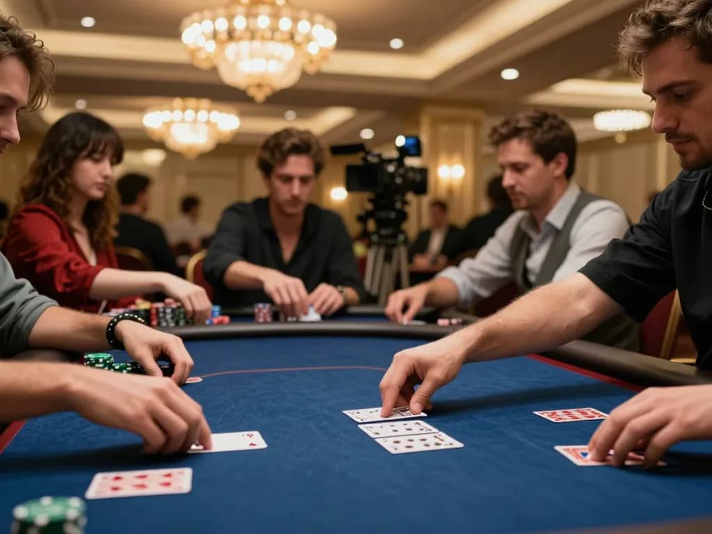 RR88 players strategizing at poker table, capturing intense moments and winning hands