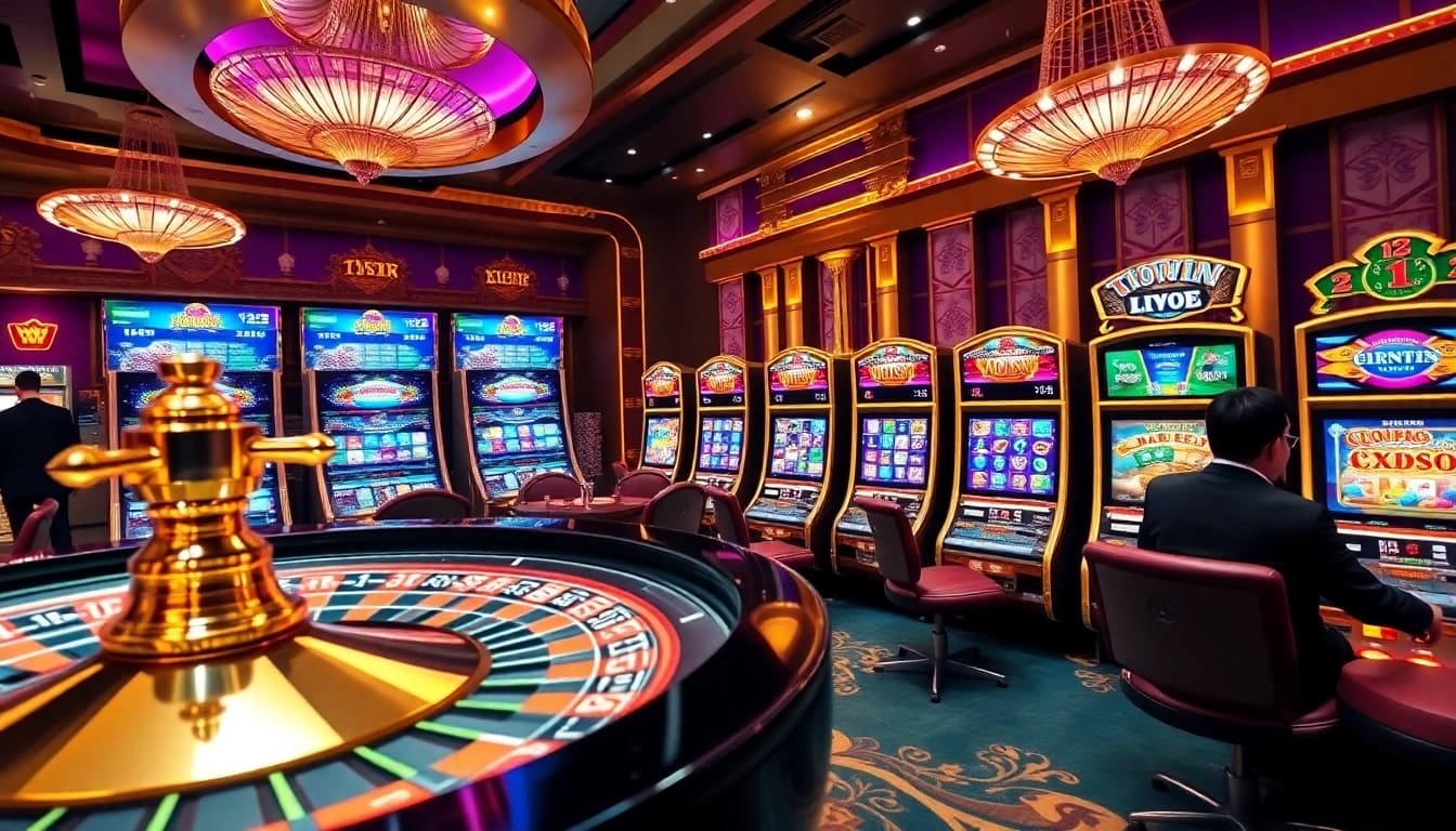 Exciting gaming scene featuring roulette, poker chips, and 13win group branding
