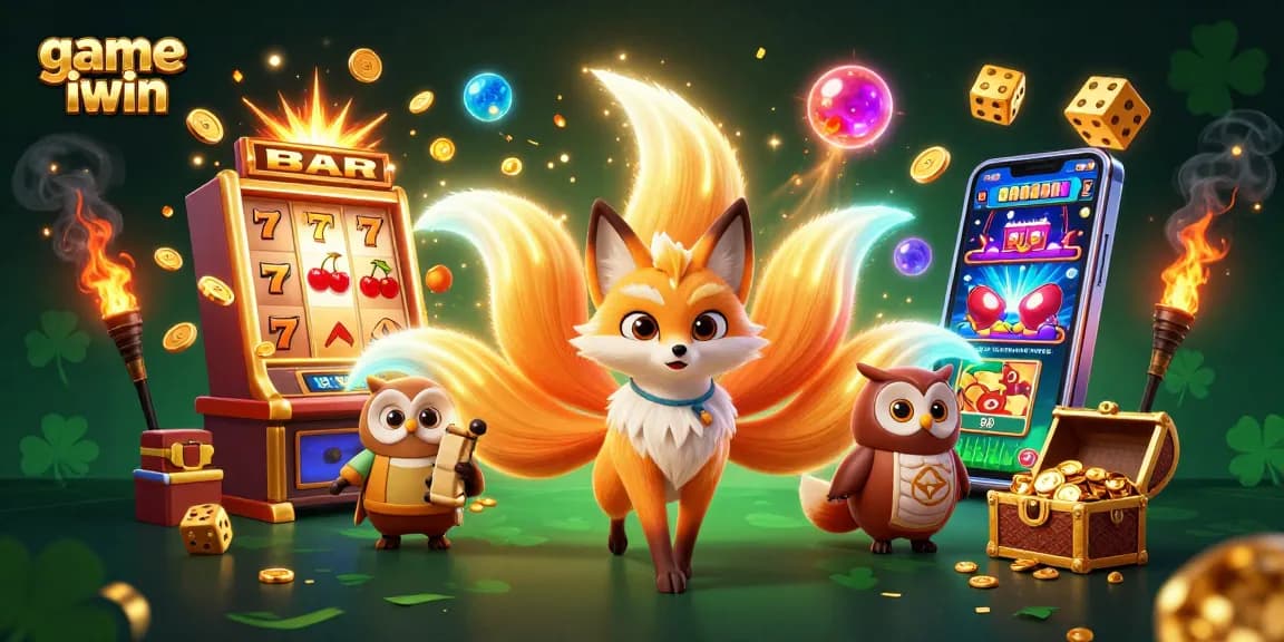 Experience game iwin with a vibrant scene featuring a nine-tailed fox and games bursting with excitement.