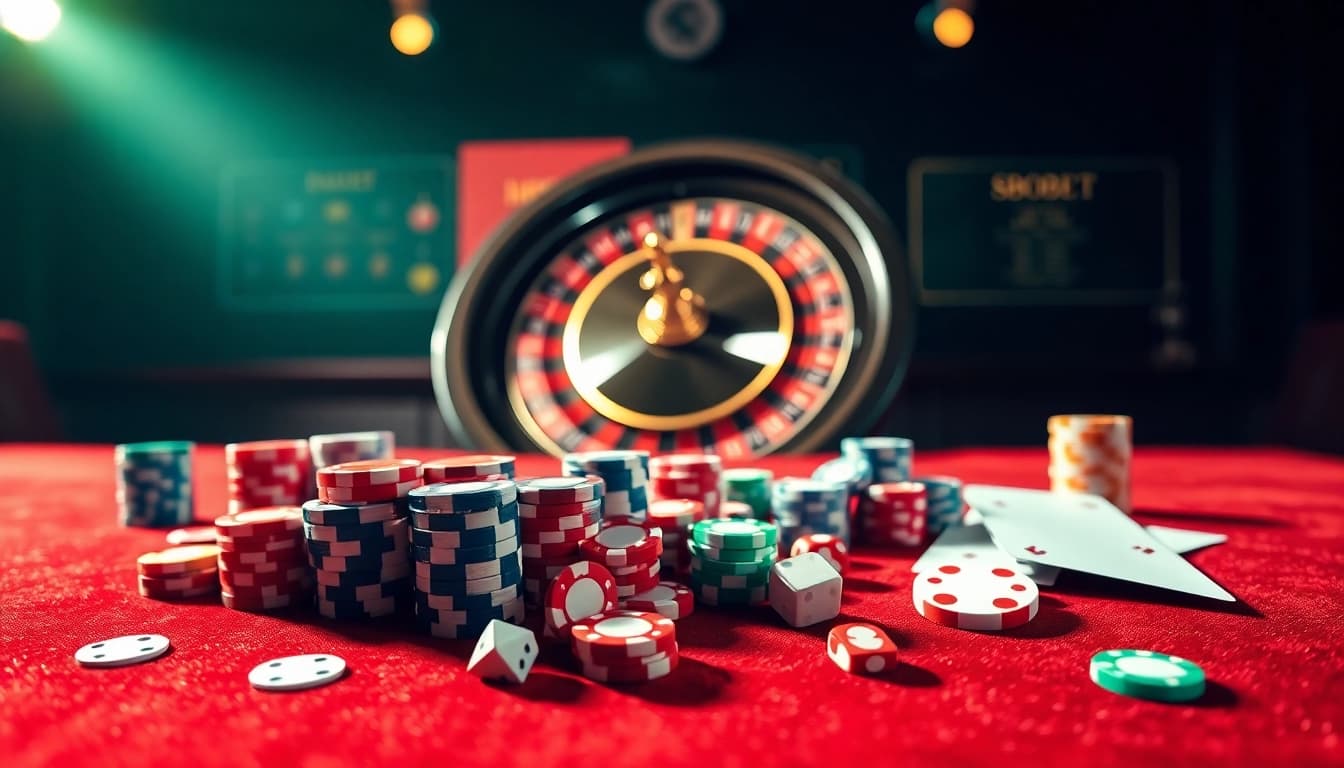 Play your favorite games using the sbobet link highlighted amidst a vibrant casino atmosphere.
