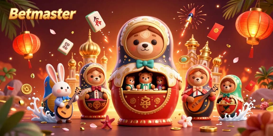 Engage with Betmaster as a cartoon bear reveals delightful surprises in a vibrant casino-themed scene.