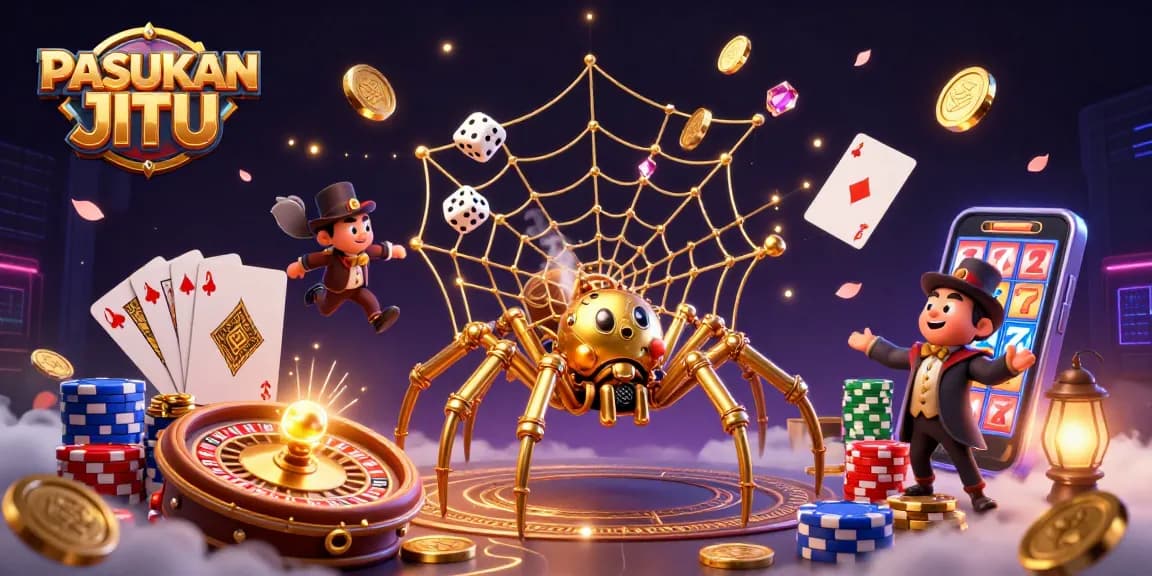 Engage with PASUKAN JITU's vibrant steampunk-themed casino world filled with sparkling treasures.