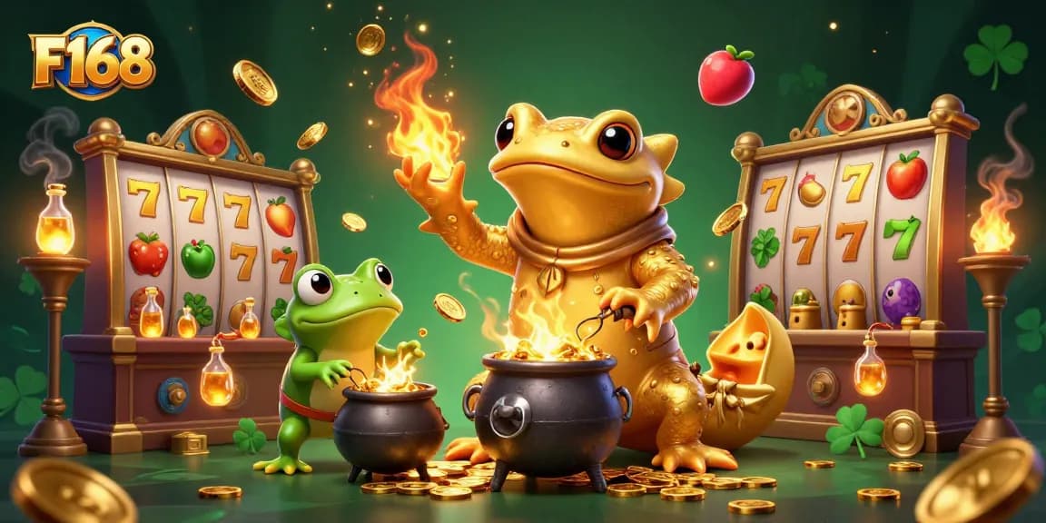 Experience the thrill of F168's vibrant slots adventure with golden alchemists and immersive game elements.