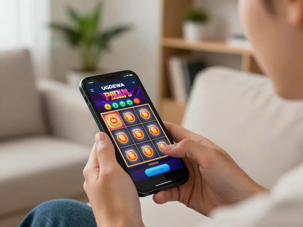 Engaging play on UGDEWA casino app showing vibrant slot machine graphics