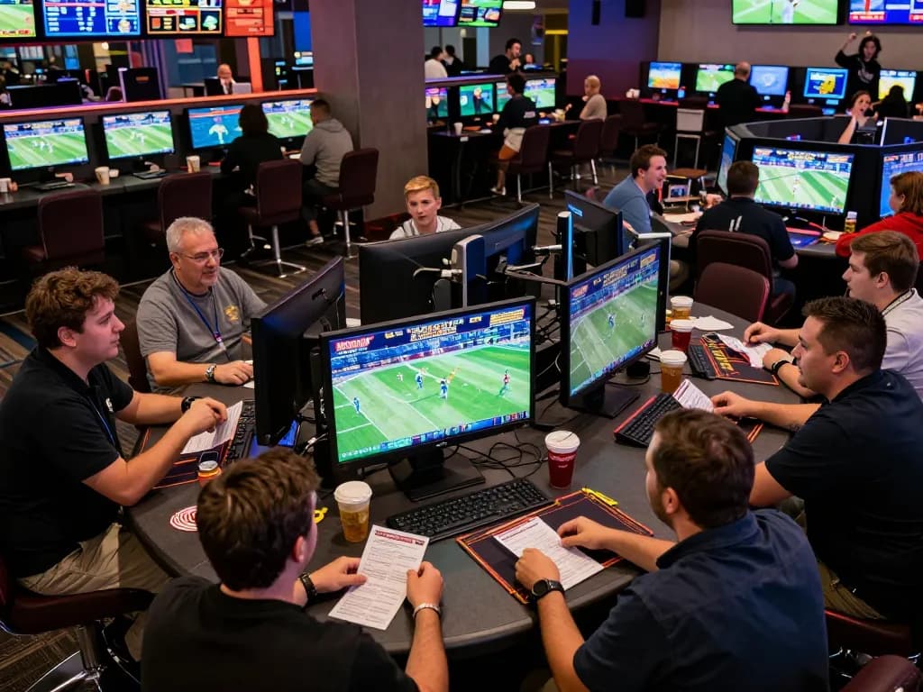 Experience thrilling betting moments at VN23 sportsbook with enthusiastic bettors and live displays