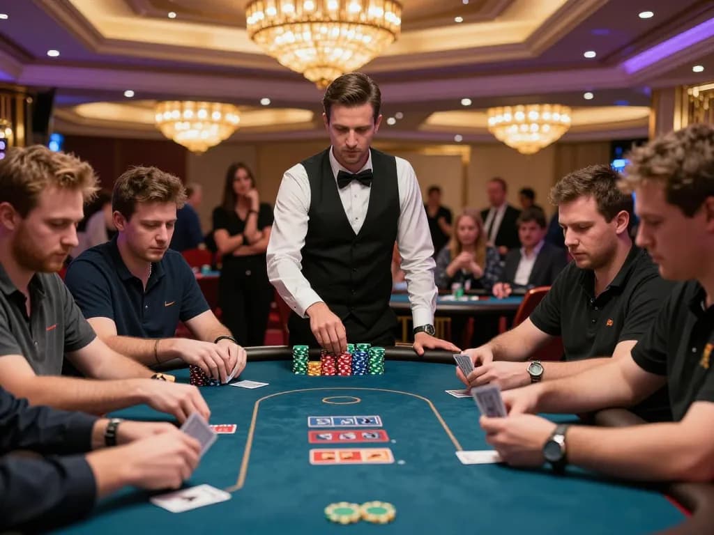 Experience the excitement of a poker game at goldleafrestaurant, where players strategize with chips and cards.