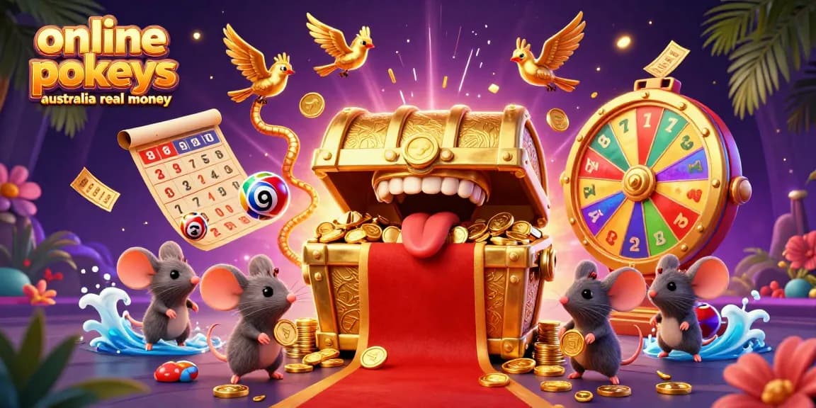 Engage with thrilling online pokies Australia real money, featuring vibrant elements of fun and excitement in a dynamic scene.