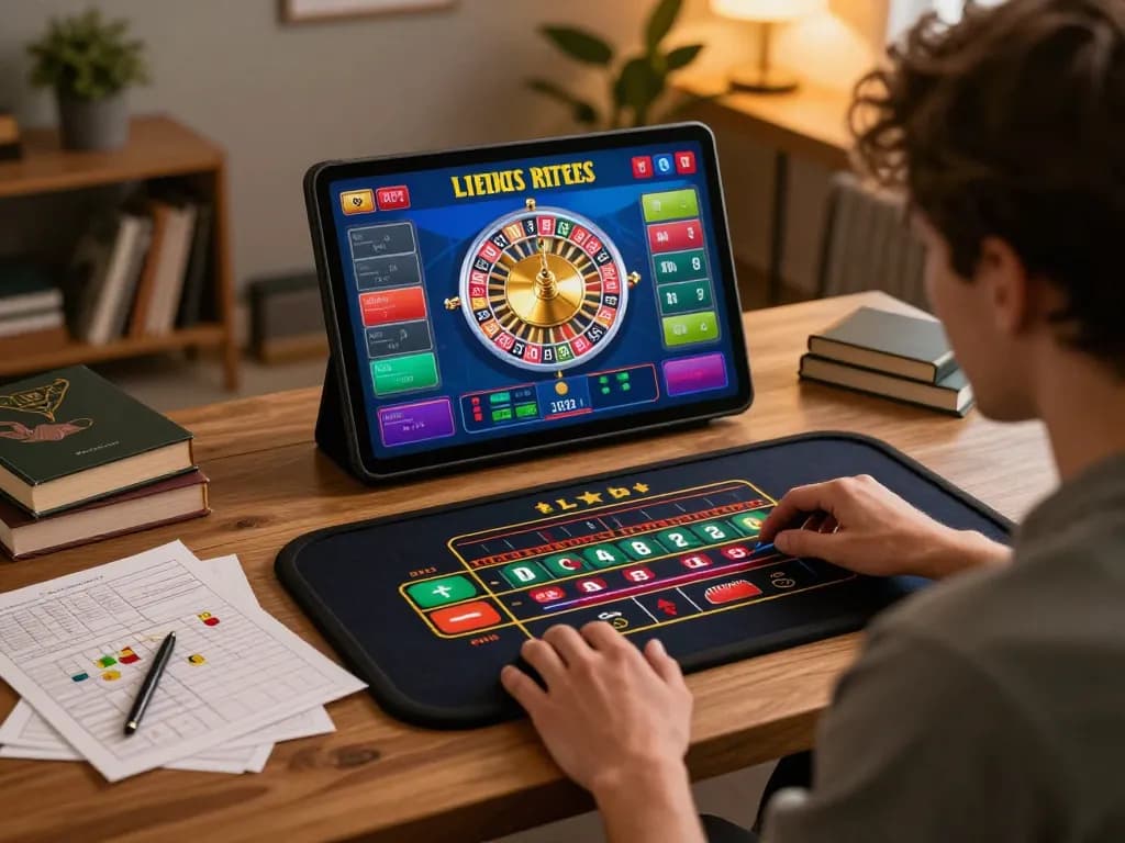 Engage in thrilling gameplay with nego77's live dealer roulette setup, showcasing a user placing bets on their tablet.