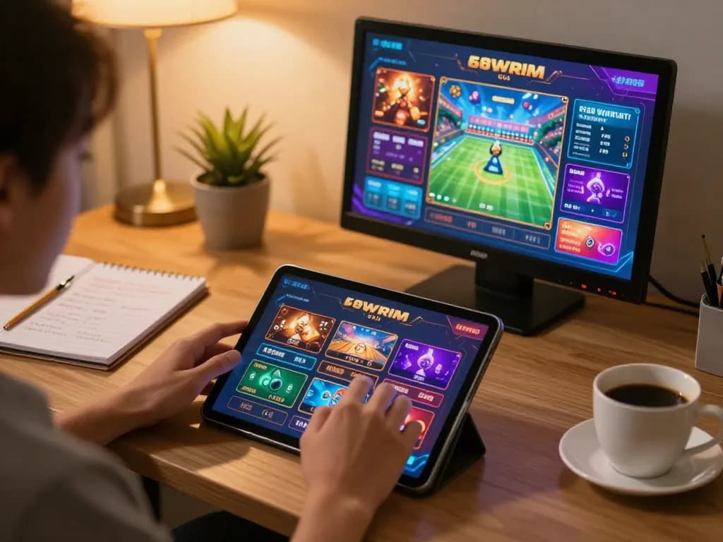 Engaging online gambling experience with 68win on tablet at home, captures excitement and strategy.