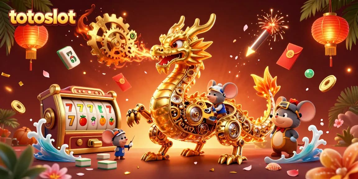 Engage in thrilling totoslot action with a golden dragon casino illustration featuring dynamic game elements.