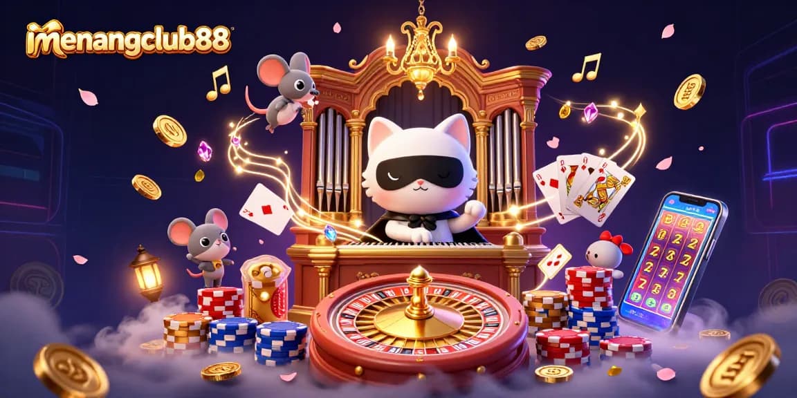 Experience thrilling online adventures with menangclub88 in a vibrant and dynamic 3D casino scene.