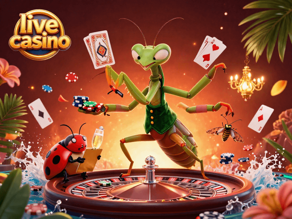 Engaging live casino scene featuring animated mantis card sharp and vibrant game elements.