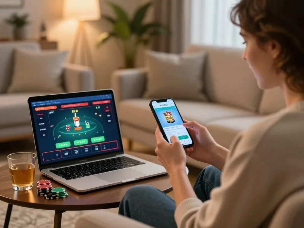 Player enjoying mobile gaming on king33 app in a cozy living room atmosphere