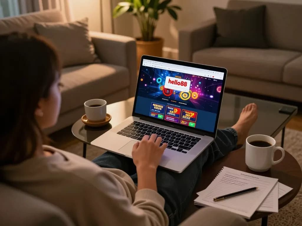 Engage in online gaming strategies at hello88, showcasing a player's dynamic setup with notes and screens.