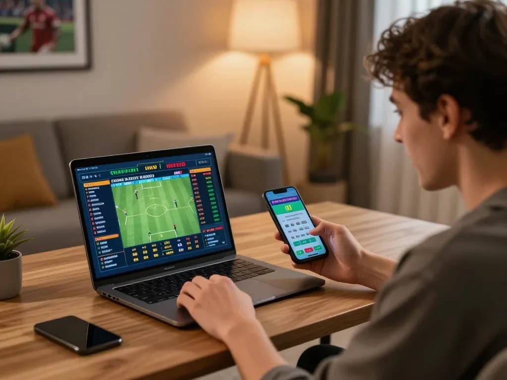 Engaging in daftar slot online mposport from a cozy home desk, showcasing live betting excitement