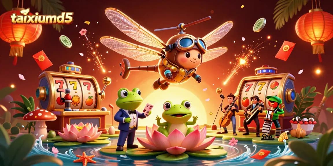 Experience the thrill of taixiumd5 as a dragonfly pilot hovers above a lively casino scene.