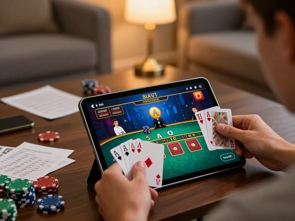 Engaging online blackjack moment capturing gameplay on a tablet with botanicabali branding featured prominently.