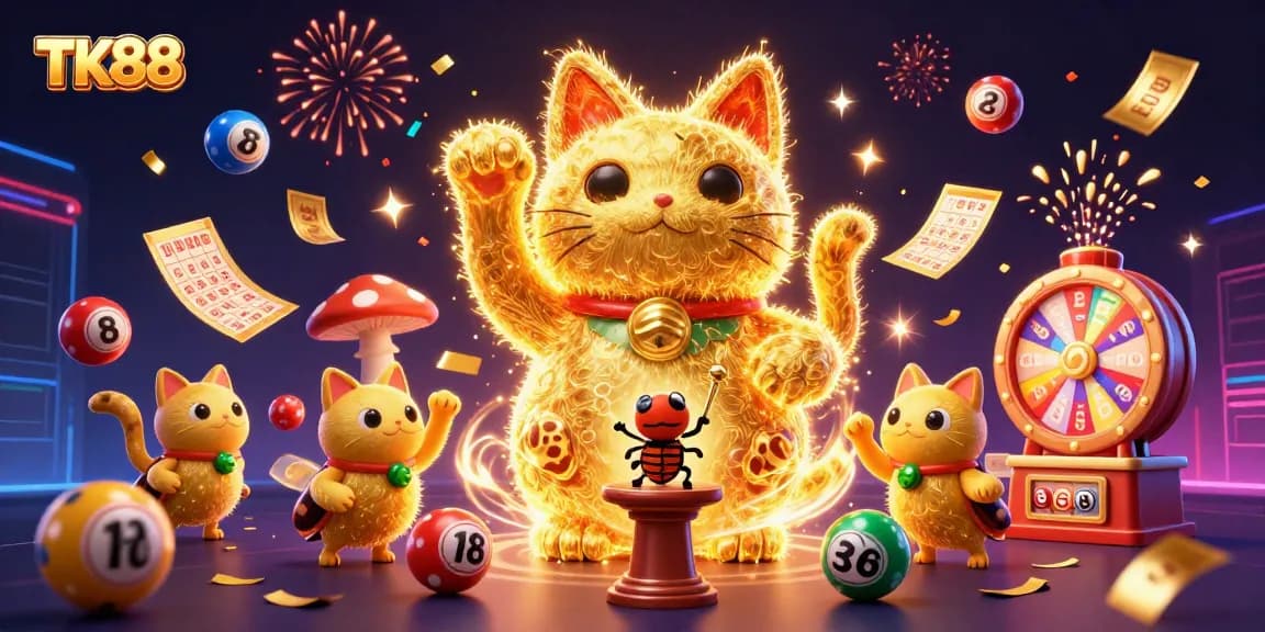 Engage in thrilling games at TK88 with dynamic casino elements and vibrant celebratory effects.