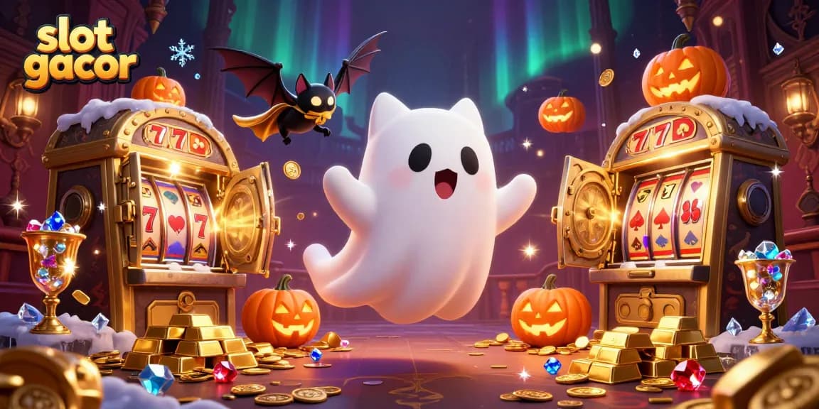 Engage with slot gacor gameplay through a friendly ghost cat in a haunted casino.
