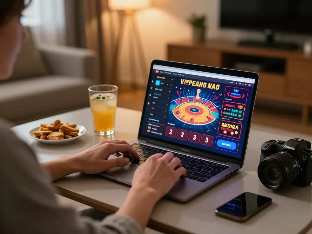 Engaging in online gaming at home with lucks8 casino on screen, showcasing strategic gameplay.