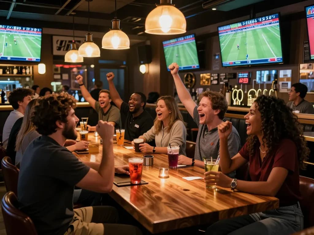Cakhia TV patrons enjoying live football matches in an exciting upscale sports bar environment