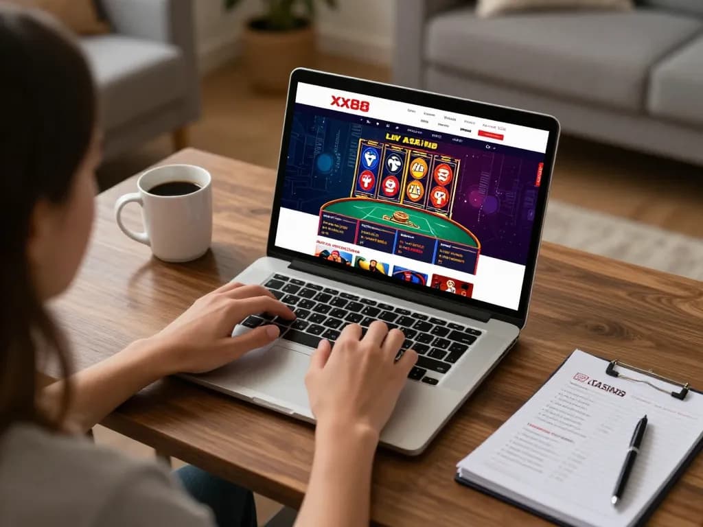 Player engaging with xx88 online casino interface during a home gaming session.
