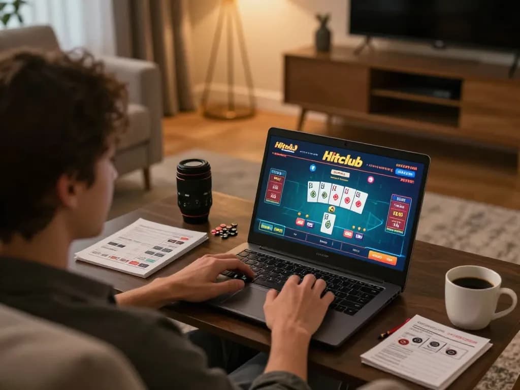 Engaged player enjoying Hitclub online gaming while strategizing at home
