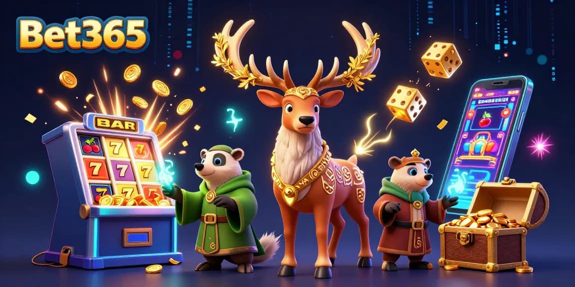 Experience thrilling betting with Bet365 in a vibrant casino illustration showcasing winning moments.