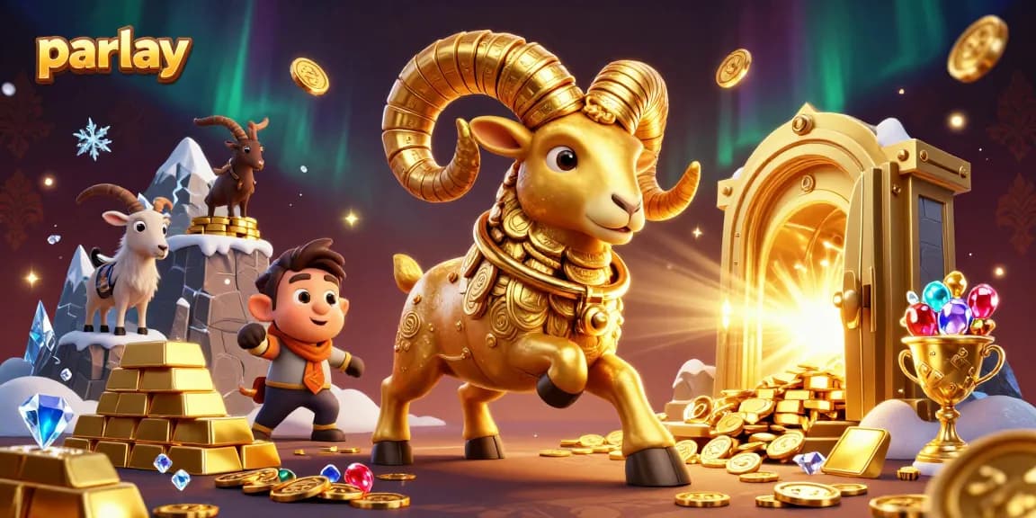 Engaging parlay betting scene with golden ram and treasure elements in a vibrant illustration.