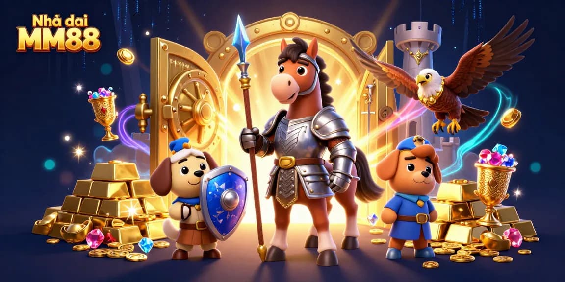 Engage with thrilling action at Nhà cái MM88, showcasing dazzling treasure and heroic characters.
