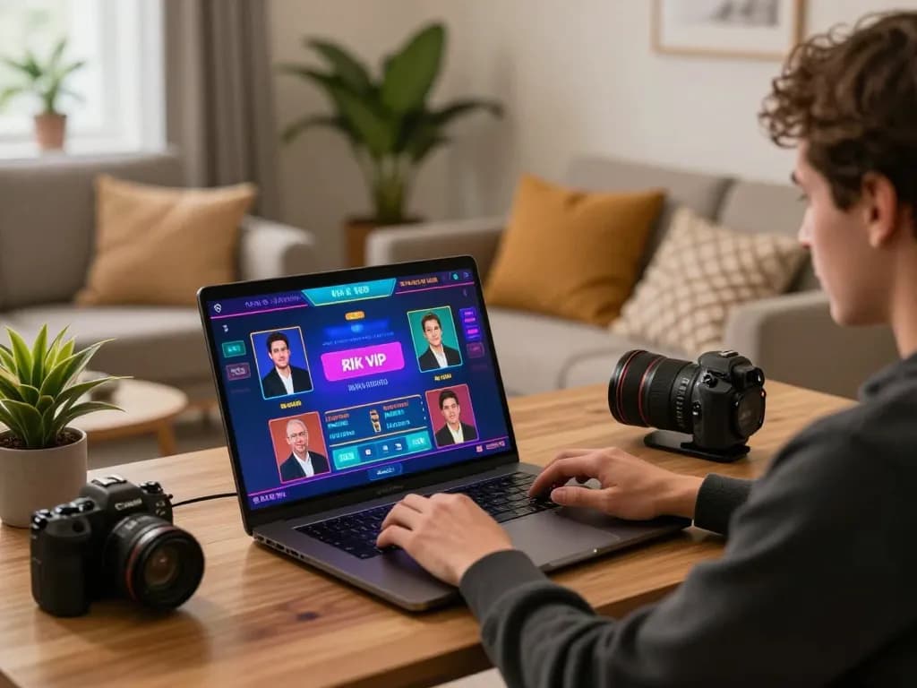 Player engaging with rik vip online casino game at home, showcasing vibrant interface and dynamic gameplay.