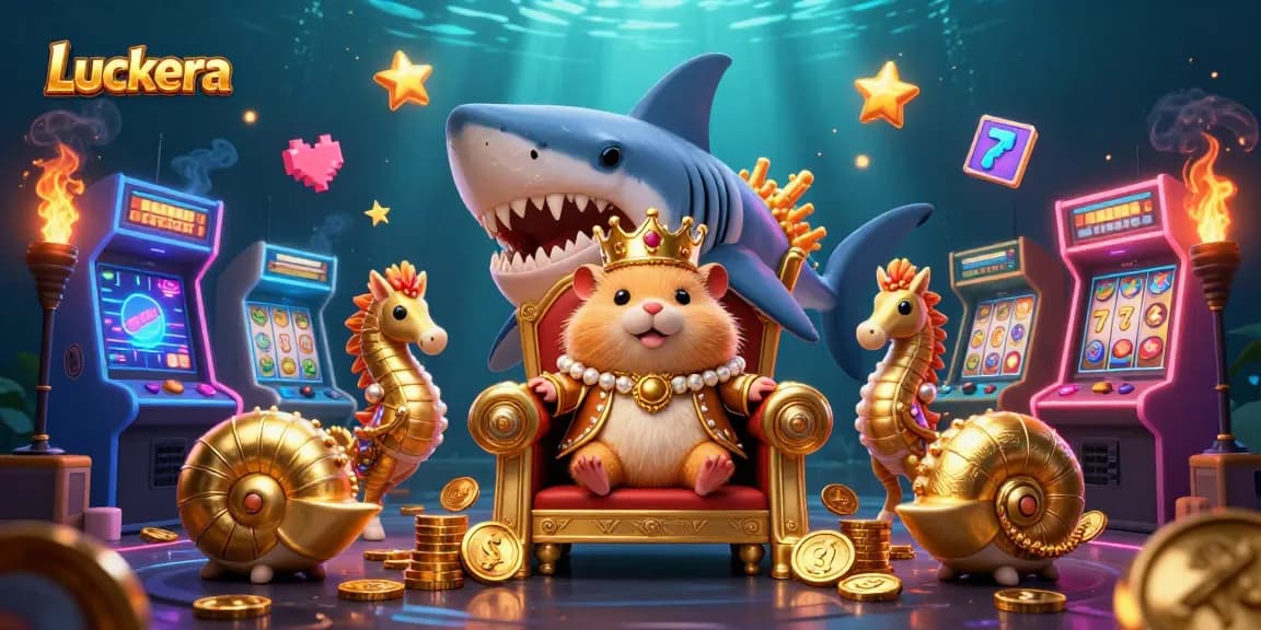 Experience Luckera's vibrant gaming adventure with a golden hamster king and dynamic casino elements.
