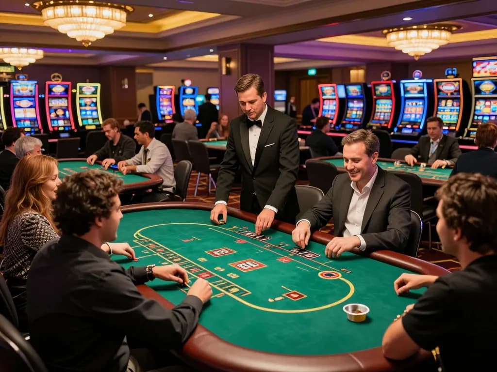 Players engaging in exciting games at 88aa casino, vibrant atmosphere and warm lighting.