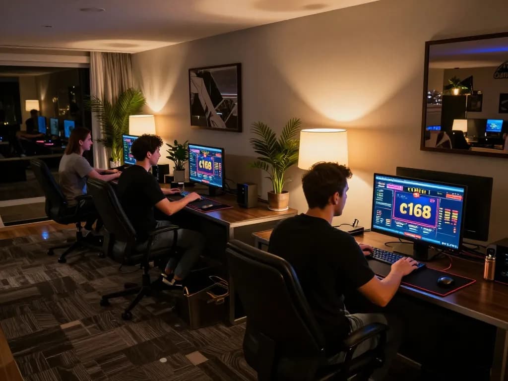 Player engaging with c168 online casino on laptop in a cozy home setup