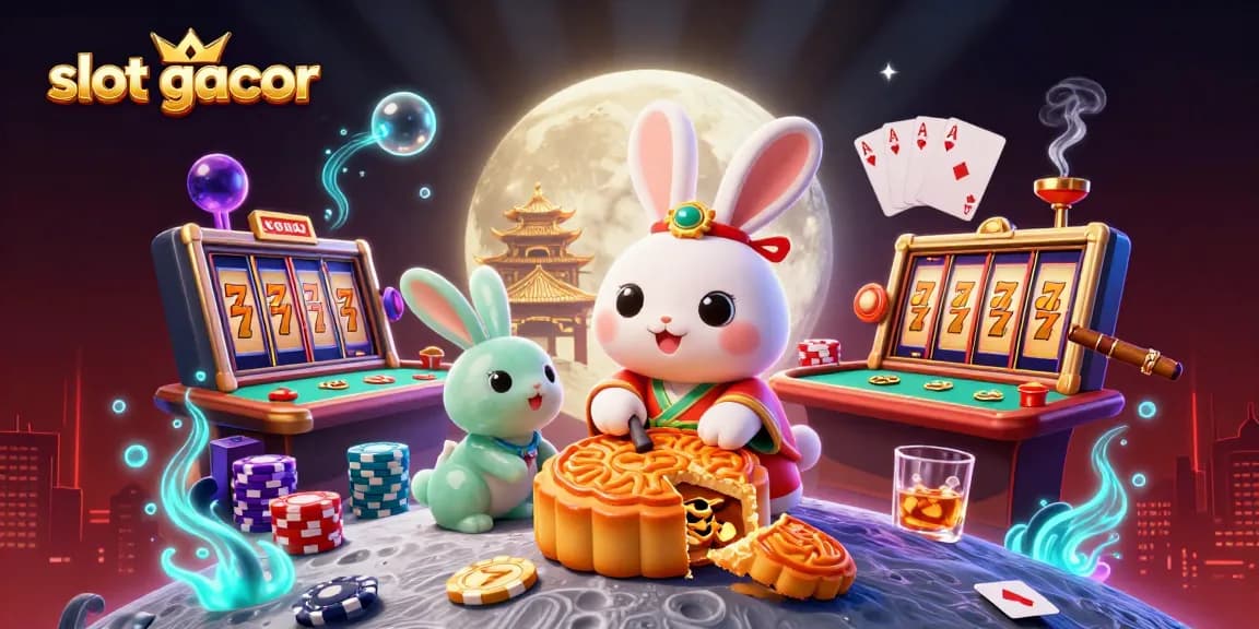 Experience the thrill of slot gacor with 3D rabbit characters amidst vibrant casino elements.