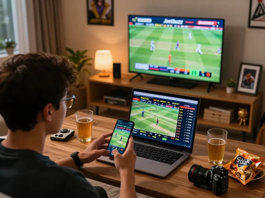 Engaging with Jeetbuzz sports betting app for live cricket gameplay analysis.