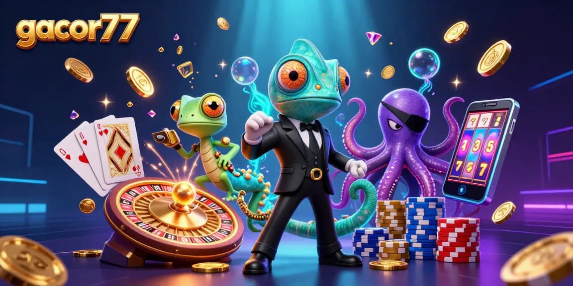 Gacor77 menghadirkan permainan kasino dengan koleksi karakter menarik dan keseruan jackpot live dalam ilustrasi menggembirakan.