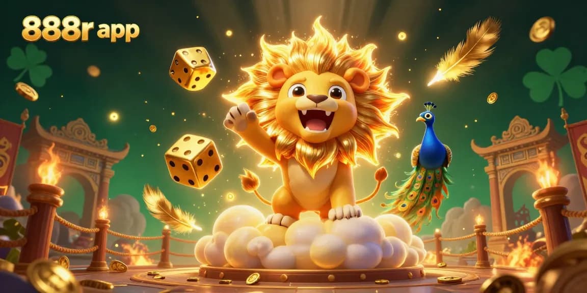 Engage with the action of the 888r app as the sun lion triumphantly conquers a vibrant casino landscape.